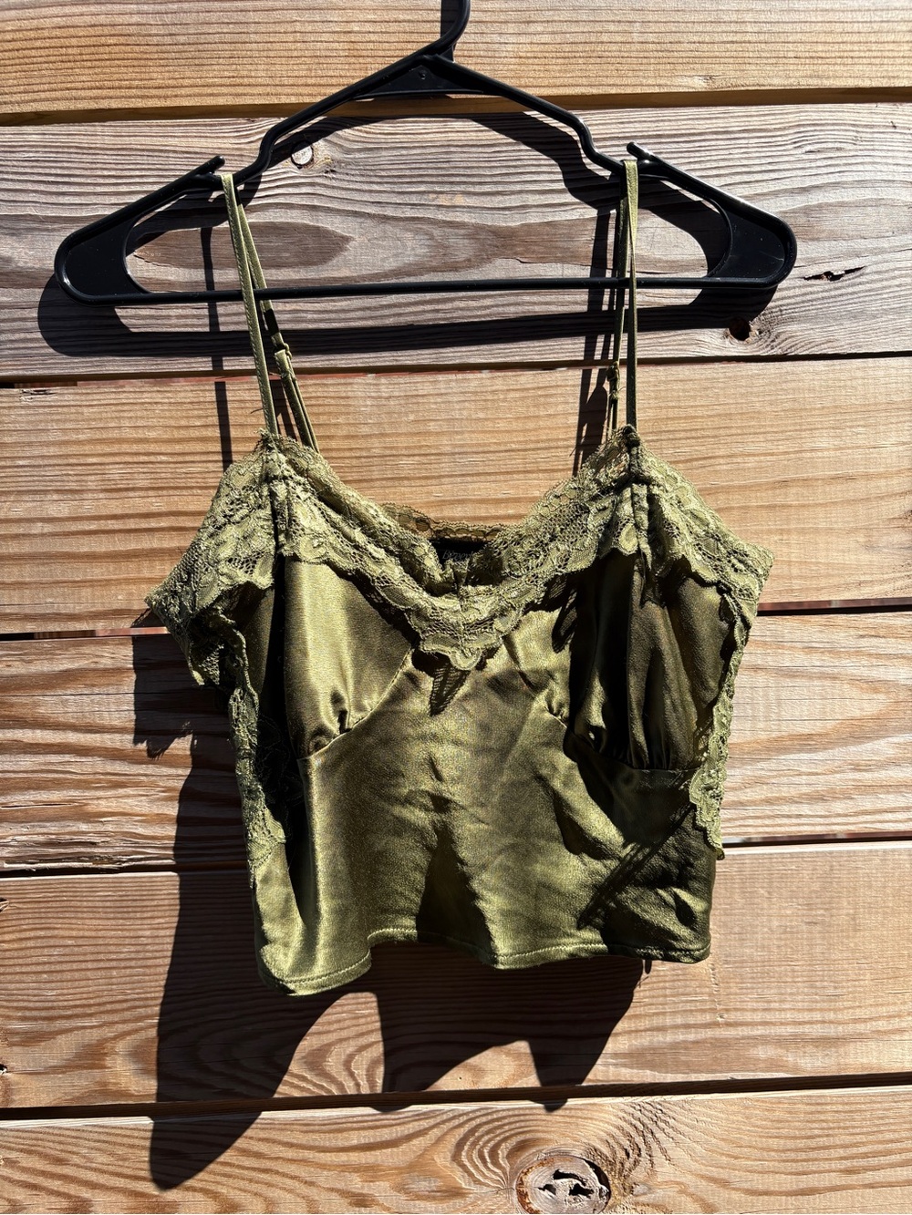 PacSun Olive Green Satin Lace Trim Tank Top